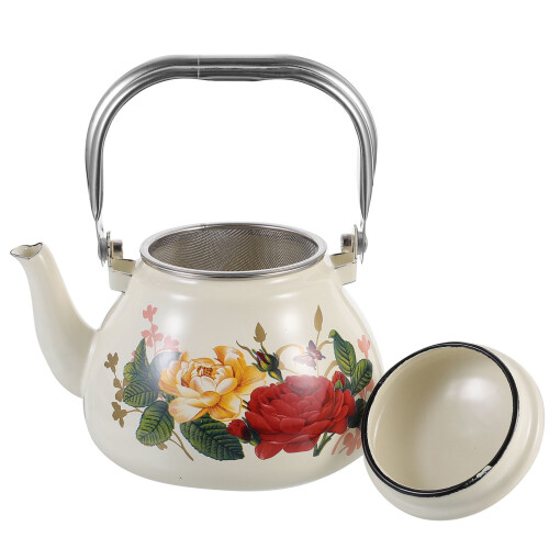 Vintage Floral Pattern Enamel Teapot Multi 1Set 7.5X5.3X5.3In 2