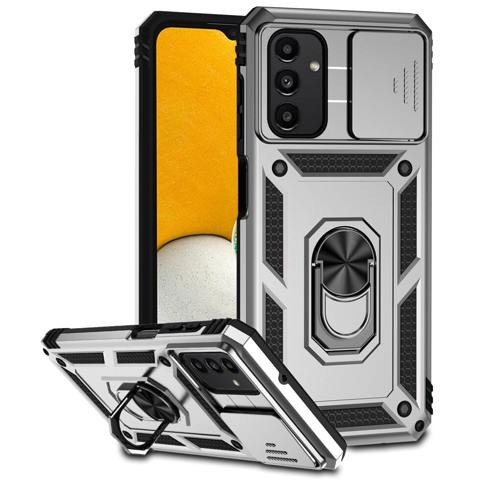 Samsung Galaxy A16 5G Case – Sliding Lens Cover, Military-Grade Shockproof Rugged Case With Ring Kickstand, Silver 9009879567479
