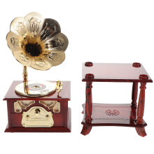 Vintage Gramophone Music Box with Carved Design Multi Color for Elegant Tabletop Decor