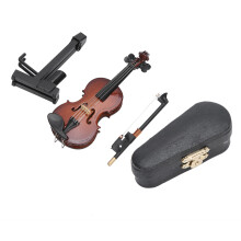 Beautiful Decoration Miniature Violin Polished Instrument Wood Table Top Décor String Instruments with Stand for Home Display Elegant Gift Idea
