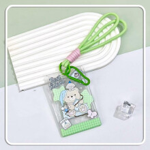 Cartoon Bear Rabbit Card Holder 3 Inch Photocard Holder Acrylic Sliding Cover Case Anti-lost Keychain Student ID Badge Holder Card Sleeves