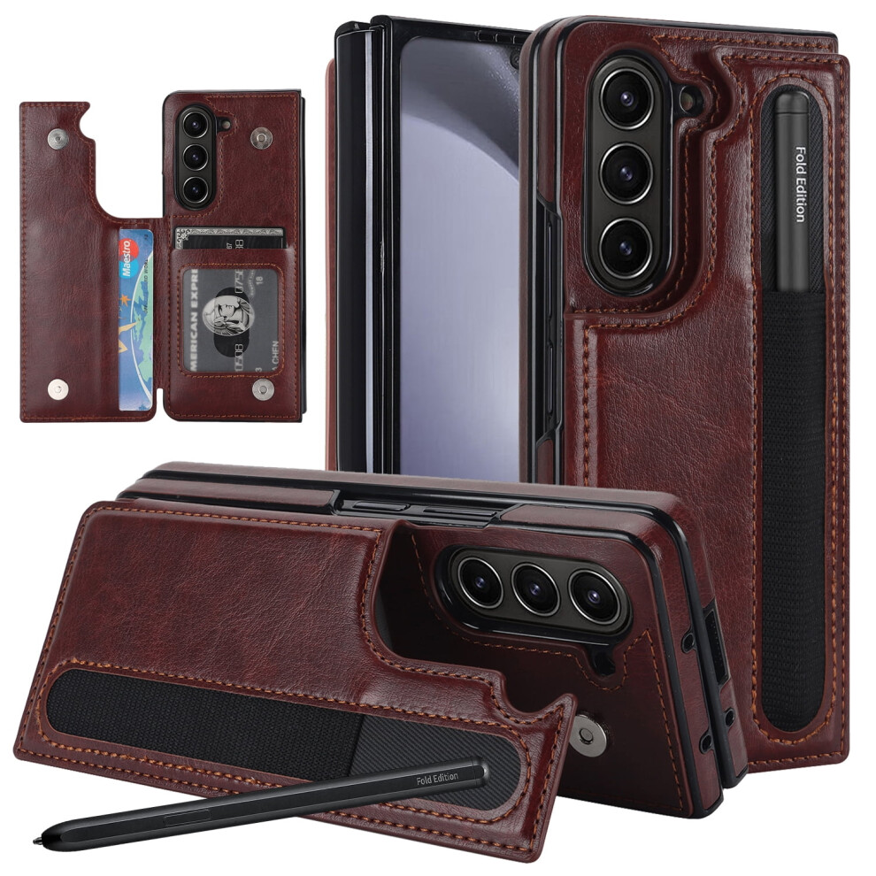 Wallet Case For Samsung Galaxy Z Fold 5 5G (2023), Pu Leather Flip Folio With S Pen Holder, Card Slots, Rfid Blocking & Kickstand Â Brown 9097180922766