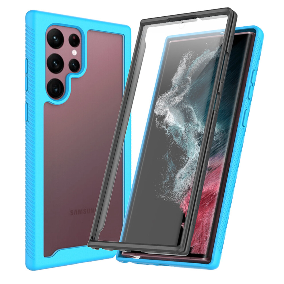 Compatible With Samsung Galaxy S23 Ultra Case Â Clear Rugged Bumper With Built-In Screen Protector, Full Body Shockproof Cover, Blue 9097180923602