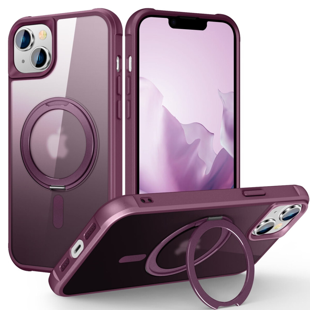 Tech Circle Case For Iphone 14 6.1" (2022) Â Translucent Rotating Kickstand, Magsafe-Compatible, Phone Ring Holder, Dark Red 9097180925323