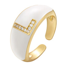 Adjustable Crystal Gold Initial Letter Open Ring for Women – Gold Tone Alphabet Signet Ring (One Size)