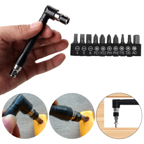 L-shaped 1/4 Socket Wrench Hexagonal Screwdriver Bit 90 Degree Double Head Handle Wrench with 10pieces Screwdriver Bits 1