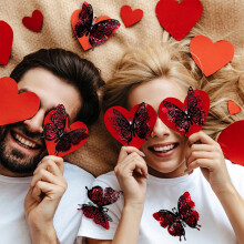 6PCS Sparkling Gold Butterfly Decor Stickers - Valentine's Day 1 Bag Festive Wall Decor for Love Celebrations