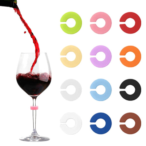12pc Silicone Drink Identifier Clips For Parties Efficient Nonslip Glass Markers With Multiple Color