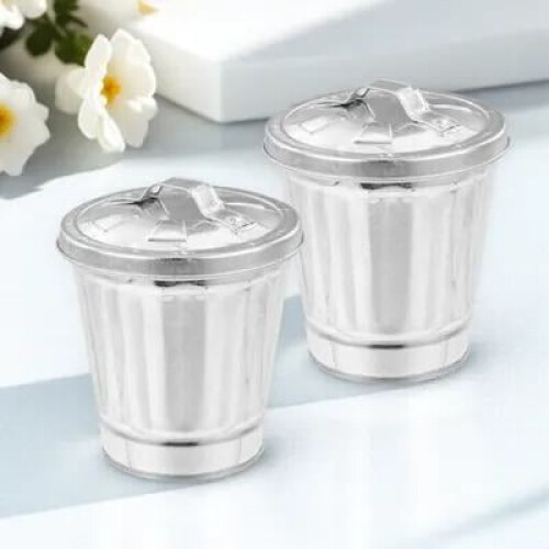 2Pcs Compact Galvanized Trash Container Metal Waste Bucket for Desk