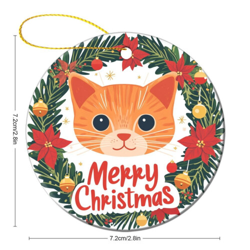 Ceramic Orange Cat Christmas Ornament 3" 1