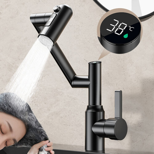 Digital Display Bathroom Basin Faucet For 360 Rotation Multifunction Stream 1