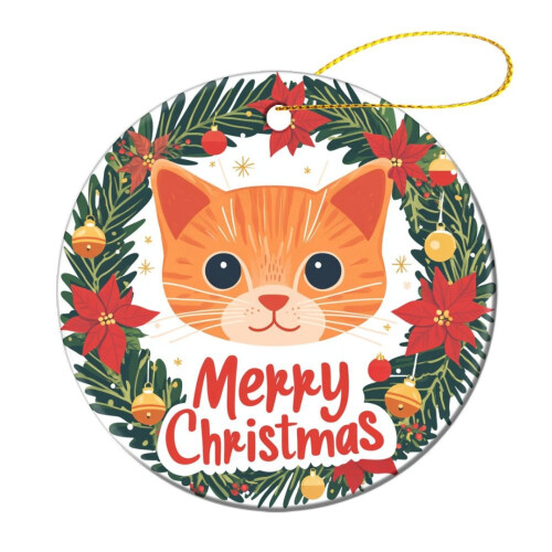 Ceramic Orange Cat Christmas Ornament 3" 2