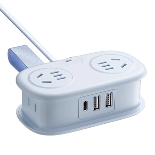 Light Blue Multi-Function Power Strip, USB & Type-C Charging Ports, Compact Power Organizer for Home, Office & Dorm