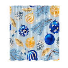 Christmas Shower Curtain,Fabric Blue Merry Xmas Ball Snowflake Winter Shower Curtain for Bathroom with Hooks 71x35 in