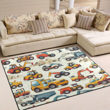 Cartoon Truck Engineering Excavator Bulldozer Area Floor Rugs Soft Non-Slip Large Mats Nursery Carpets 80" x 58"