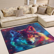 Galaxy Wolf Head Area Floor Rugs Soft Non-Slip Large Mats Nursery Carpets 63" x 48"