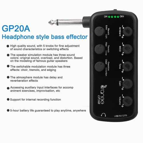 Bass Headphone Amplifier Usb Chargable Carry-on Plug-in Multi-effects Amp Musical Instruments Supplies (B) 2
