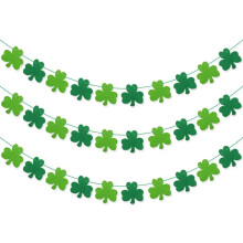 Paquete de 3 banderines de fieltro con tréboles, decoraciones para el Día de San Patricio, adornos verdes irlandeses para fiestas del Día de San