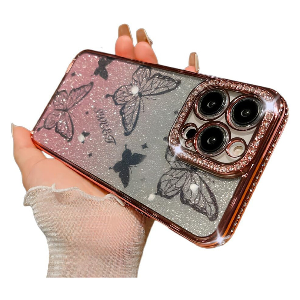 Luxury Crystal Rhinestone Butterfly Case For Iphone 13 Pro Max Â Rose Shockproof & Sparkly (Compatible With Iphone 13 Pro Max) Gold 9405492505704