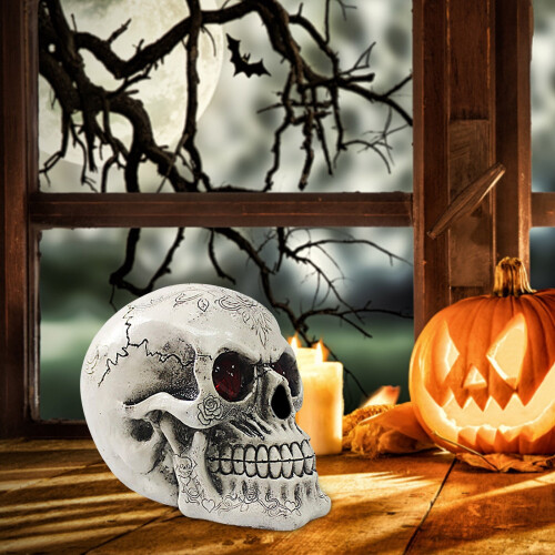 Νυχτερινό φως LED με άγαλμα σκελετού για το Halloween – Ρητίνη, λαμπερά μάτια, συμβατό 2