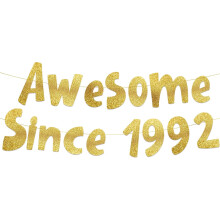 Impresionante pancarta dorada con purpurina "Since1992" - Decoraciones para fiestas de 33 cumpleaños y aniversario.