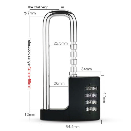 Adjustable U-Shaped Combination Padlock with 4-Digit Code for File Cabinets,Wardrobes,and Doors 1