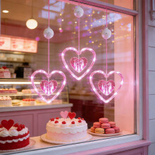 3-Pack Valentine's Day Pink Heart LED Window Lights with Suction Cups, Battery Operated – Compatible with Home, Wedding & Anniversary Decor