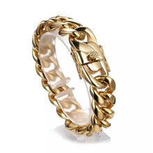 Miami Cuban Curb Link Armband für Herren, schwer vergoldet, Edelstahl 316L, 10,5 Zoll (18 mm breit), Gold
