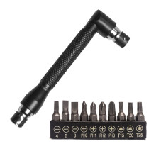 L-shaped 1/4 Socket Wrench Hexagonal Screwdriver Bit 90 Degree Double Head Handle Wrench with 10pieces Screwdriver Bits