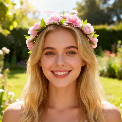 Roseblomstkronepannebånd med bånd – 22 cm