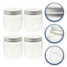 Conjunto de 4 potes de armazenamento transparentes com tampa de rosca para organização da despensa de cozinha.