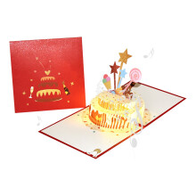 COMEET Greeting Card, 3D Musical Birthday Cake Card Greeting Cards Postcards Gifts with Envelope Happy Birthday Song for Girl Kids Wife