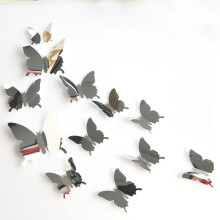 3D Butterfly Wall Stickers, 12Pcs Removable Mirror Decals (3 Sizes) for Room, Door, Window, Wedding & Party – Silver
