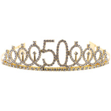 Diademă de aur pentru ziua de naștere, cu strasuri de cristal, pentru fete, accesoriu pentru sărbătoarea a 50-a de ani