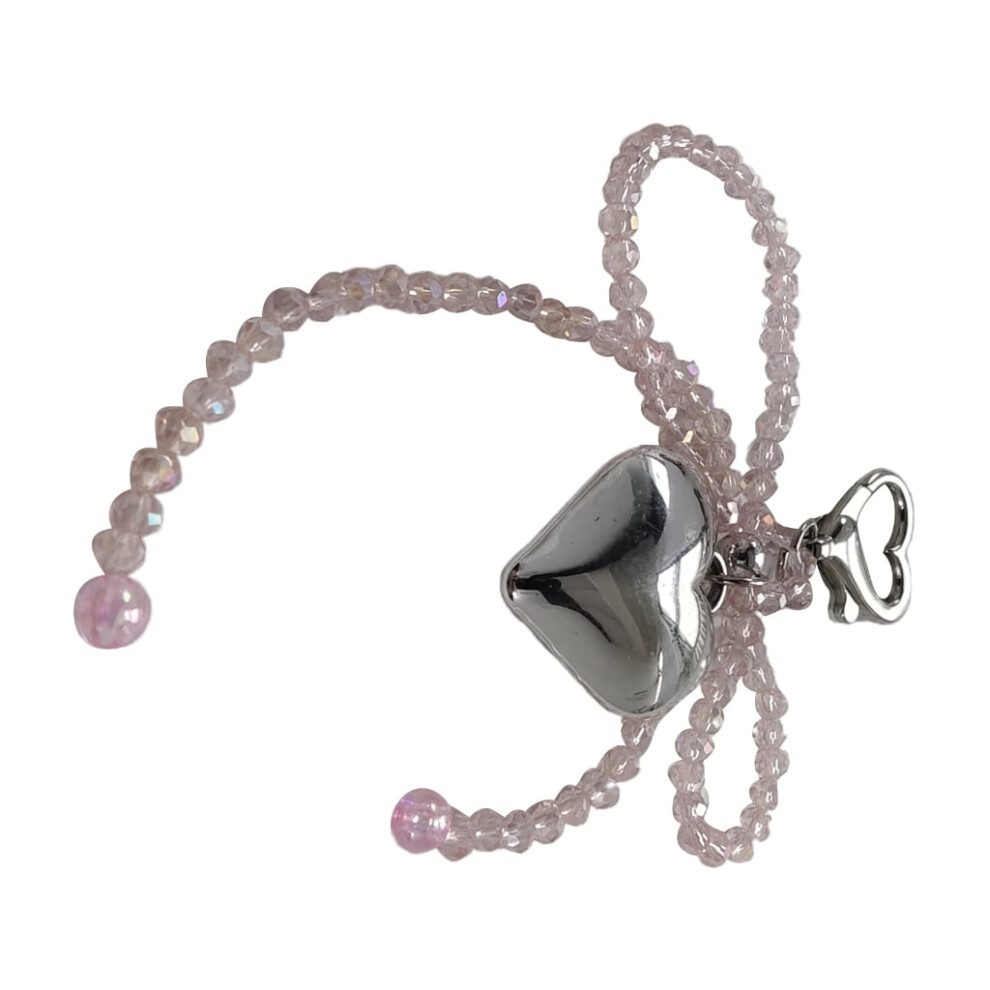 Butterf1y Heart Phone Lanyard Crystal Beaded Phone Charm Wrist Strap Elegant Cellphone Strap Bowknot Pendant Ornament Silver 9132278123615