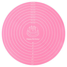 Round Silicone Baking Mat with Measurements, Non-Stick & Heat Resistant, Pink – Compatible with Cake Turntable Stand