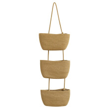 3-Tier Rope Wall Hanging Basket Organizer Over Door – Space-Saving, Foldable, Holds 8 Items, Compatible with Books/Toys/Hats/Decor