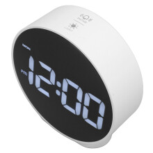 4 Inch LED Alarm Clock White Case, 12/24H, 3-Level Brightness
