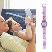 Kinder 3D Cartoon Kätzchen Wasserdichte Uhr für Kinder ab 3 Jahren – Lila, 20,5x3,1 cm