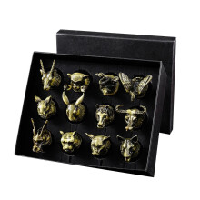 12 Piece Animal Head Shot Glass Set, 1 oz Metal and Glass Barware Collection