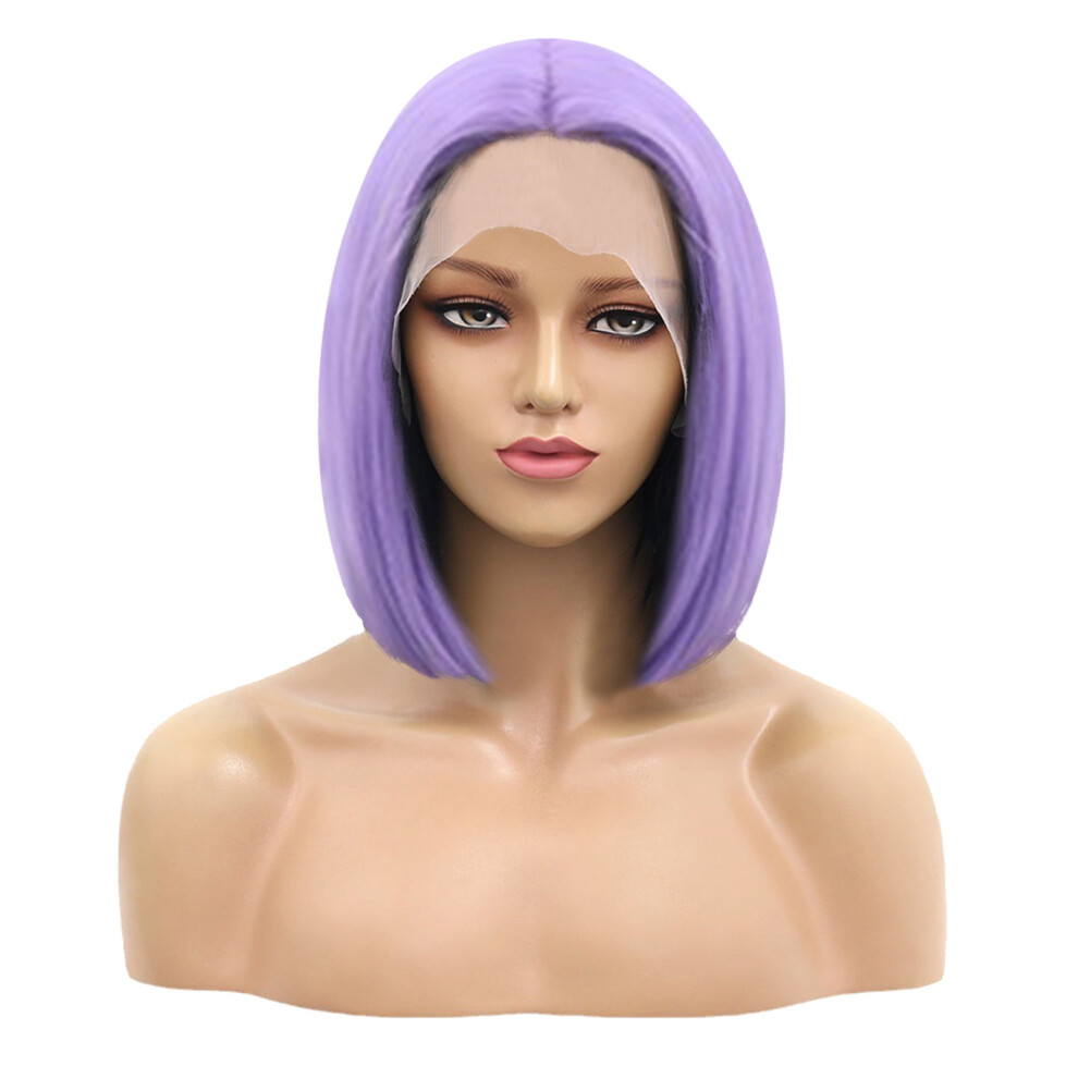Unisex White Short Bob Synthetic Wig For Women Heat Straight Style 12 Inch Middle Part Party Hairpiece