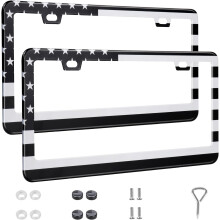 2 Pack License Plate Frames, Stainless Steel Car License Plate Cover Car Accessories with Screw Caps (Grey and Black)