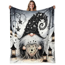 Gnome Heart Flannel Blanket Soft Nordic 280gsm