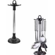 Stainless Steel 360 Rotating Kitchen Utensil Holder with 6 Hooks – Countertop Storage Rack, Compatible with Most Utensils