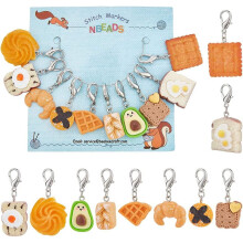 10Pcs Resin Avocado Bread Stitch Markers – Locking Crochet Knitting Sewing Quilting Charms, Compatible with All Needles
