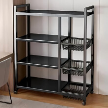 4-Tier Mobile Storage Rack with Wheels - Adjustable Metal Shelf & 3 Wire Baskets for Kitchen, Pantry, Bathroom - Space-Saving Organizer