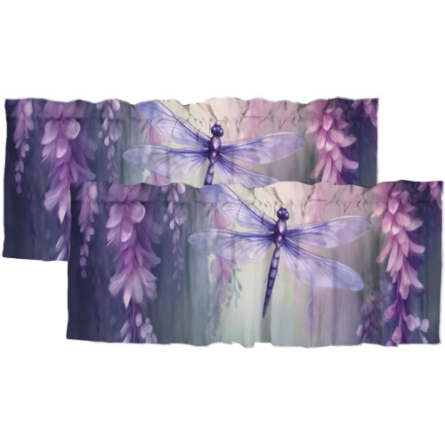 Purple Floral Valance Curtains 54x18 in 2 Panel