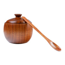Wooden Sugar Bowl with Lid and Spoon – Rustic Kitchen Jar