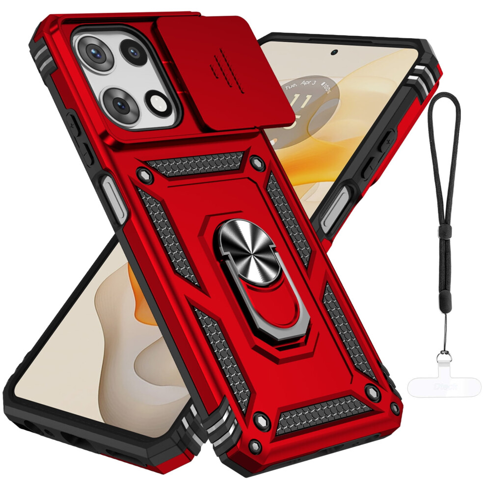 Motorola Moto G 5G 2025 Case With Camera Slide Cover, Military Drop Protection, Magnetic Ring & Kickstand Â Red 9009879568735