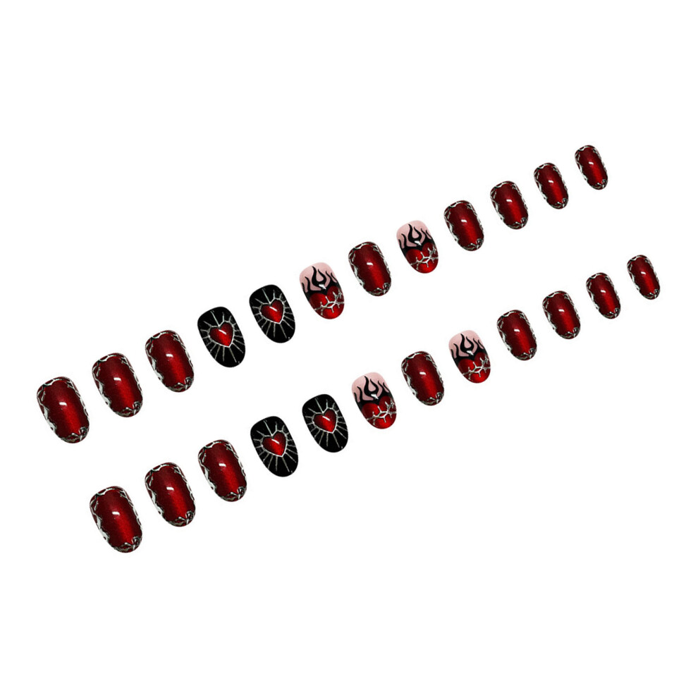 Dachuang Beauty Red 24Pcs Heart Cat-Eye Press On Nails